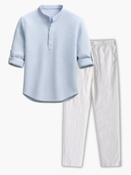 Men's Waffle Henley Shirt and Drawstring Pants Set