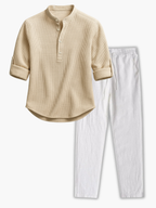 Men's Waffle Henley Shirt and Drawstring Pants Set