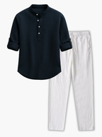 Men's Waffle Henley Shirt and Drawstring Pants Set