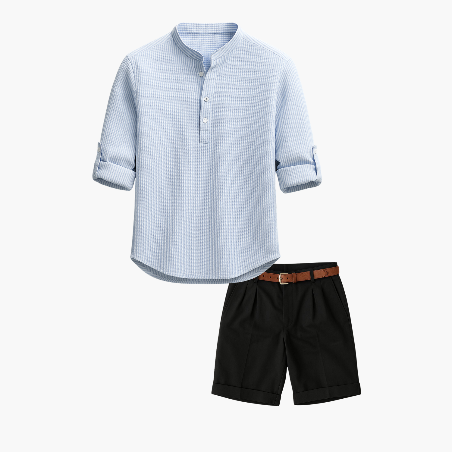 Men's Waffle Henley Shirt and Pleated Shorts Set
