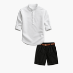 Men's Waffle Henley Shirt and Pleated Shorts Set