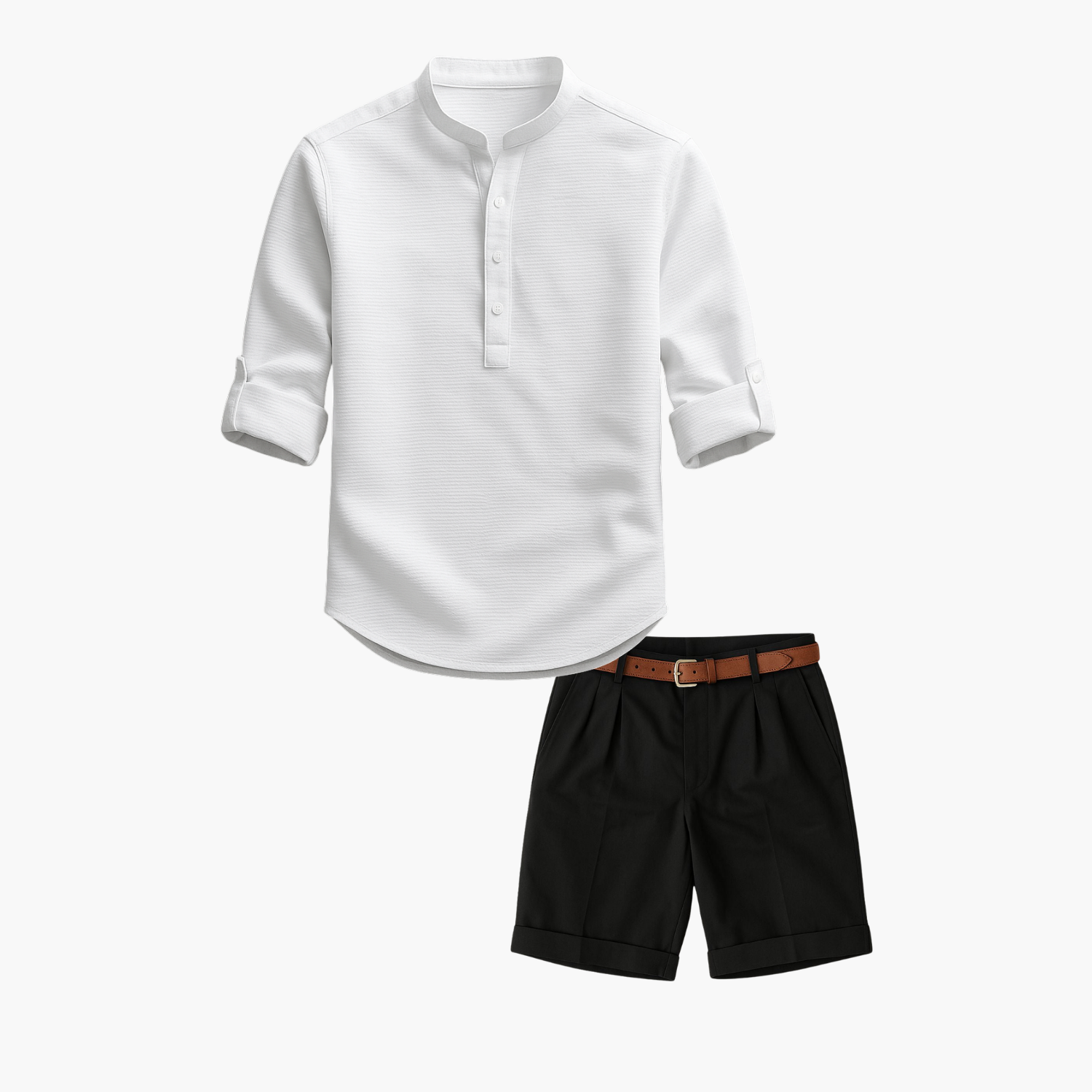 Men's Waffle Henley Shirt and Pleated Shorts Set