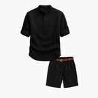 Men's Waffle Henley Shirt and Pleated Shorts Set