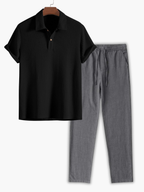 Men's Waffle Knit Polo and Pants Set