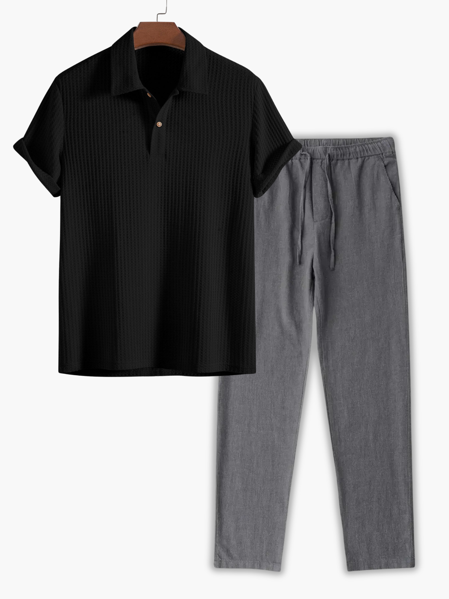 Men's Waffle Knit Polo and Pants Set