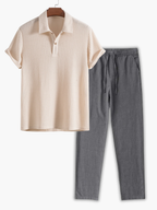 Men's Waffle Knit Polo and Pants Set