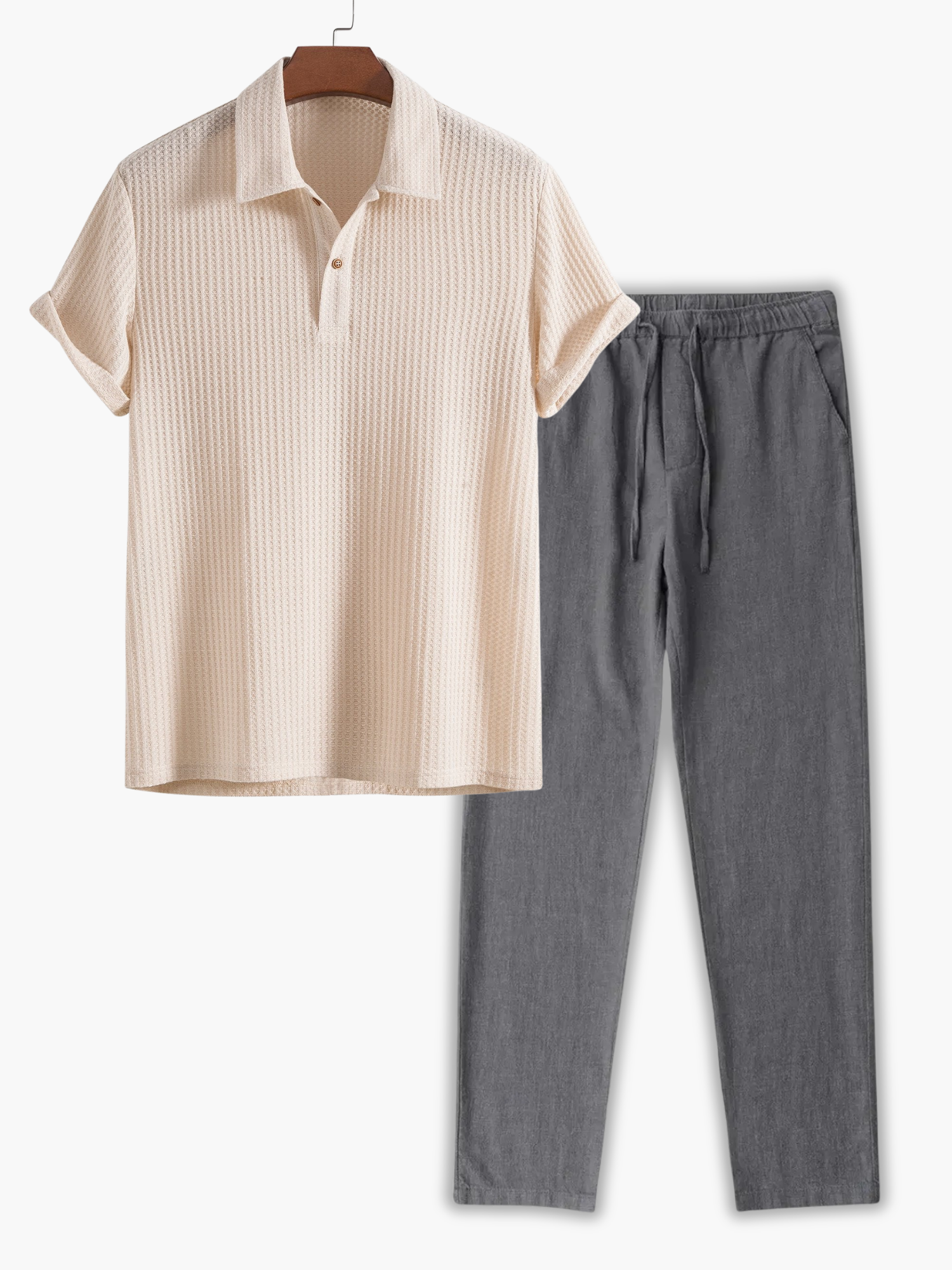 Men's Waffle Knit Polo and Pants Set