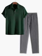 Men's Waffle Knit Polo and Pants Set