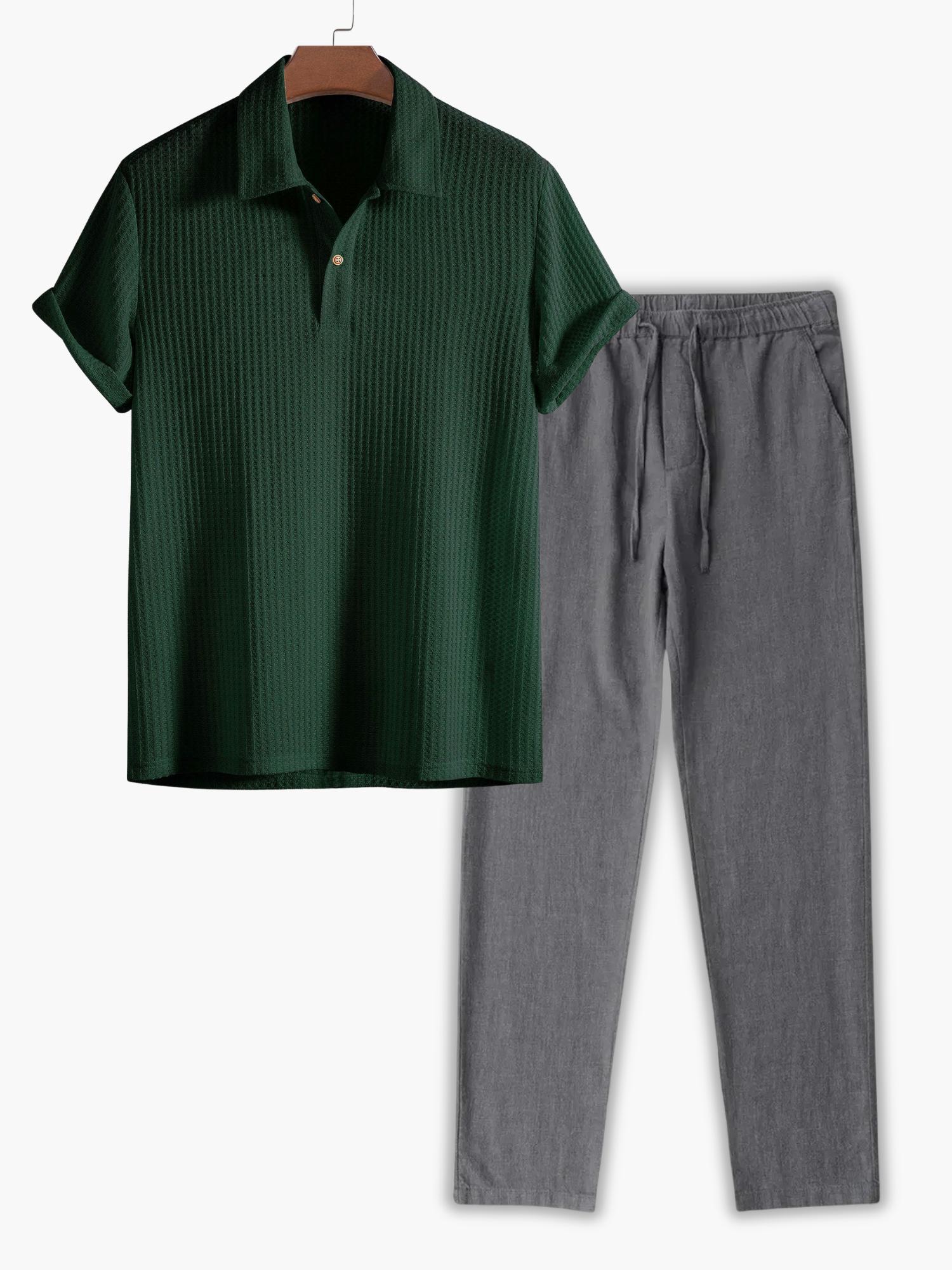 Men's Waffle Knit Polo and Pants Set