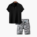 Men's Waffle Polo and Cargo Shorts Set