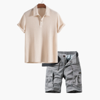 Men's Waffle Polo and Cargo Shorts Set