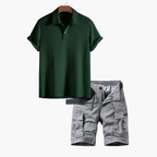 Men's Waffle Polo and Cargo Shorts Set