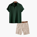 Men's Waffle Polo and Pleated Shorts Set