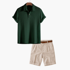 Men's Waffle Polo and Pleated Shorts Set