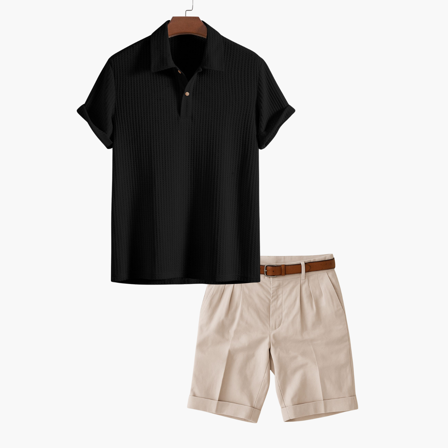 Men's Waffle Polo and Pleated Shorts Set
