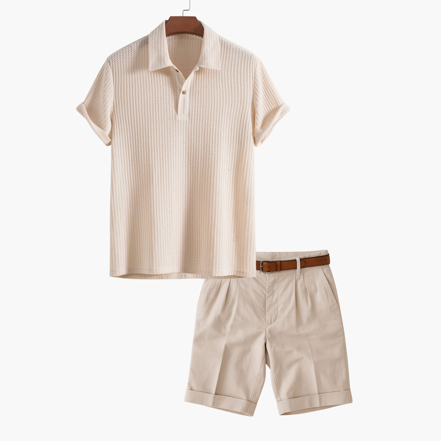 Men's Waffle Polo and Pleated Shorts Set