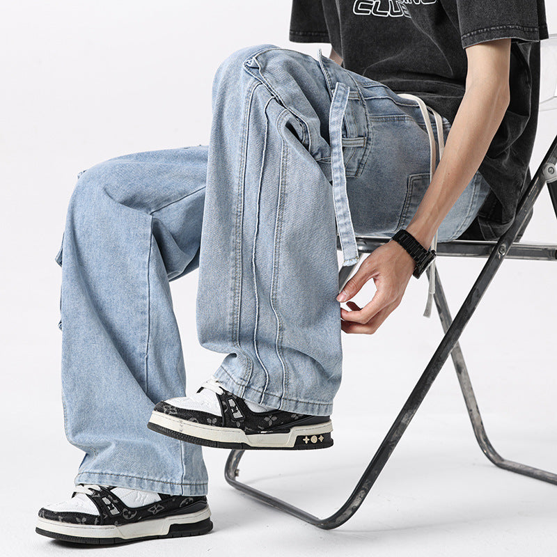Men's Wide Leg Cargo Pants with Multiple Pockets