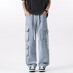 Men's Wide Leg Cargo Pants with Multiple Pockets