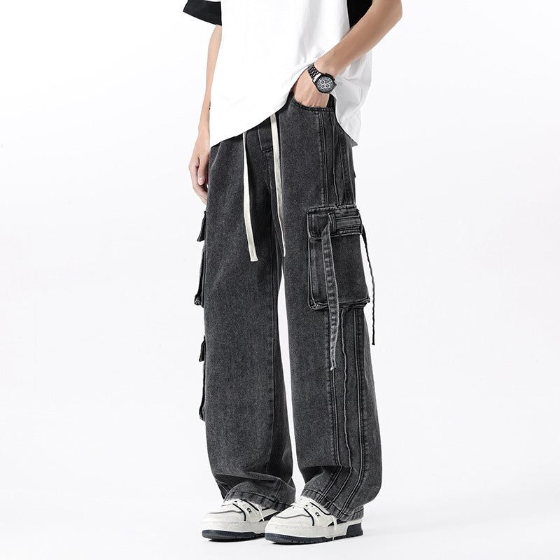 Men's Wide Leg Cargo Pants with Multiple Pockets