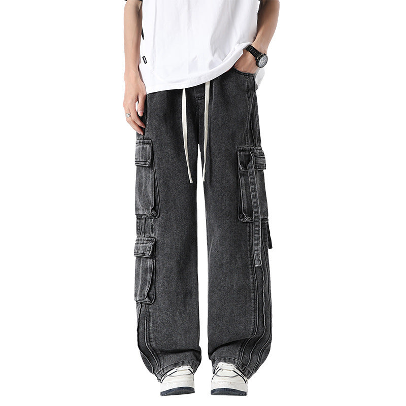Men's Wide Leg Cargo Pants with Multiple Pockets