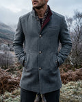Men's Woven Button-Up Mandarin Collar Coat