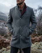 Men's Woven Button-Up Mandarin Collar Coat