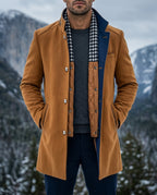 Men's Woven Button-Up Mandarin Collar Coat
