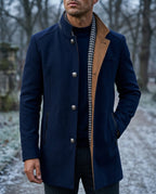 Men's Woven Button-Up Mandarin Collar Coat