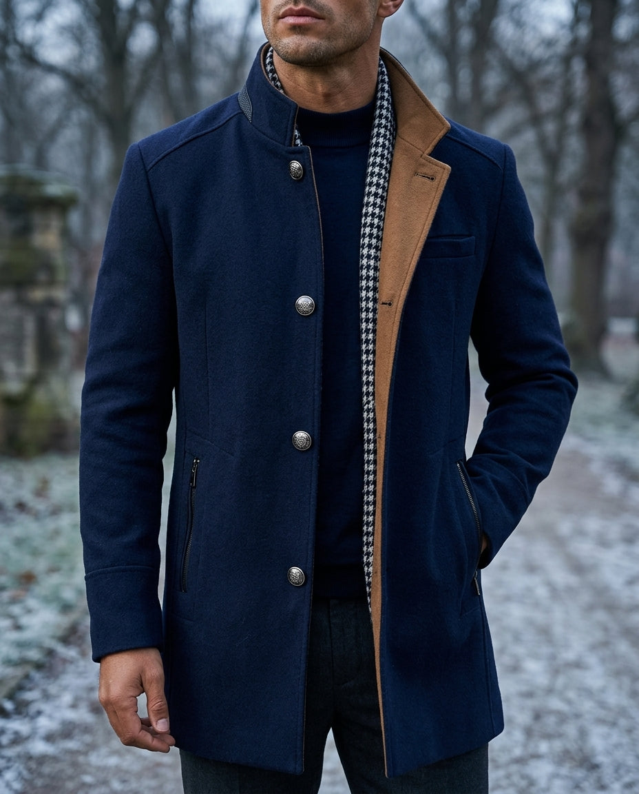 Men's Woven Button-Up Mandarin Collar Coat