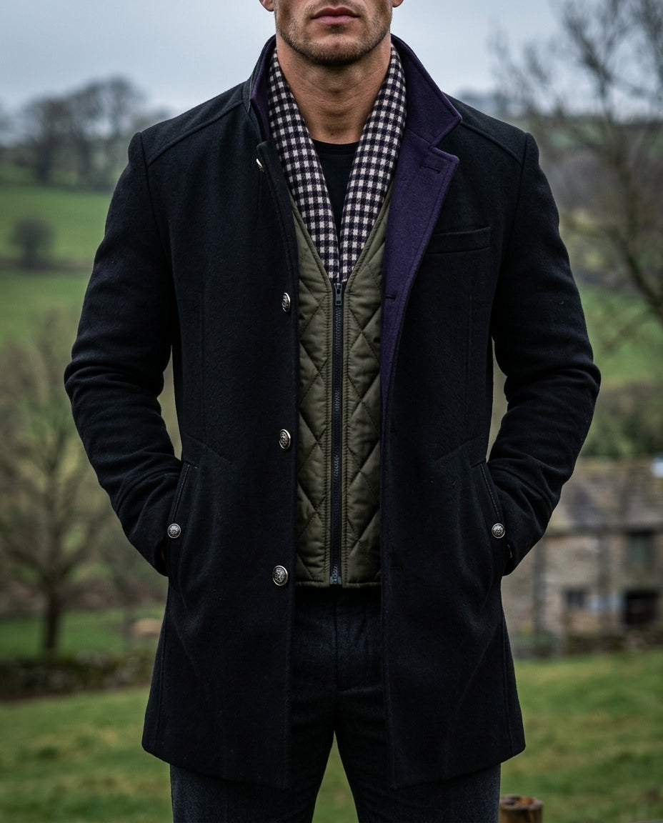 Men's Woven Button-Up Mandarin Collar Coat
