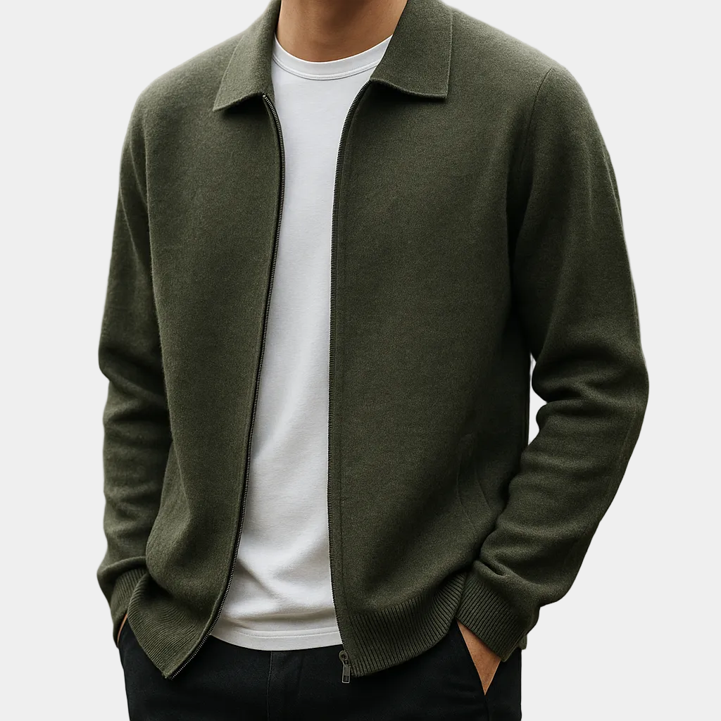 Men's Zip-Up Collared Cardigan
