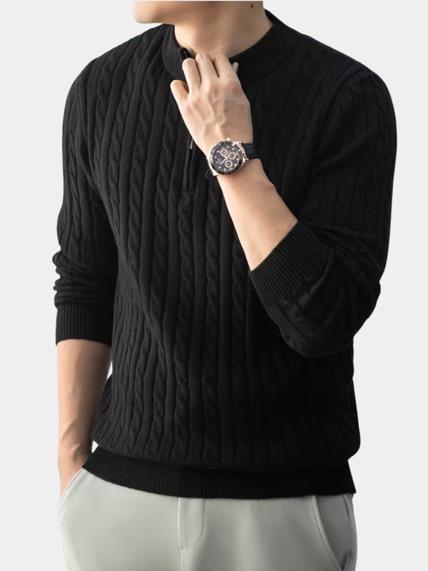 Men's Cable Knit Button Neck Sweater