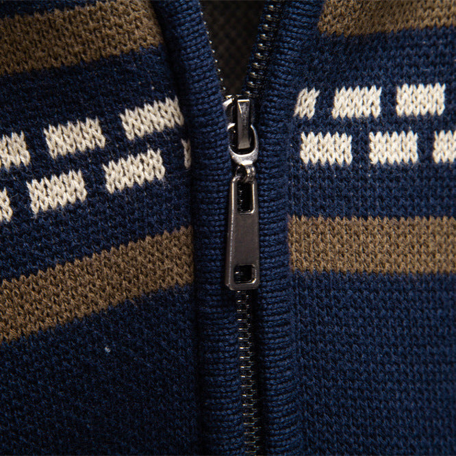 Men's Zip-Up Patterned Sweater