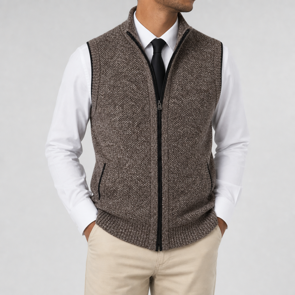 Men's Contrast Trim Full-Zip Sweater Vest