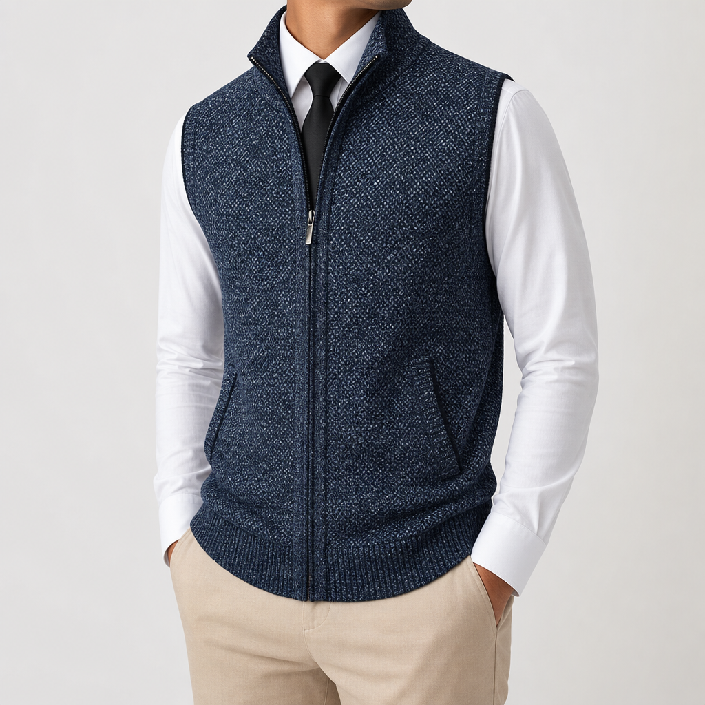Men's Contrast Trim Full-Zip Sweater Vest