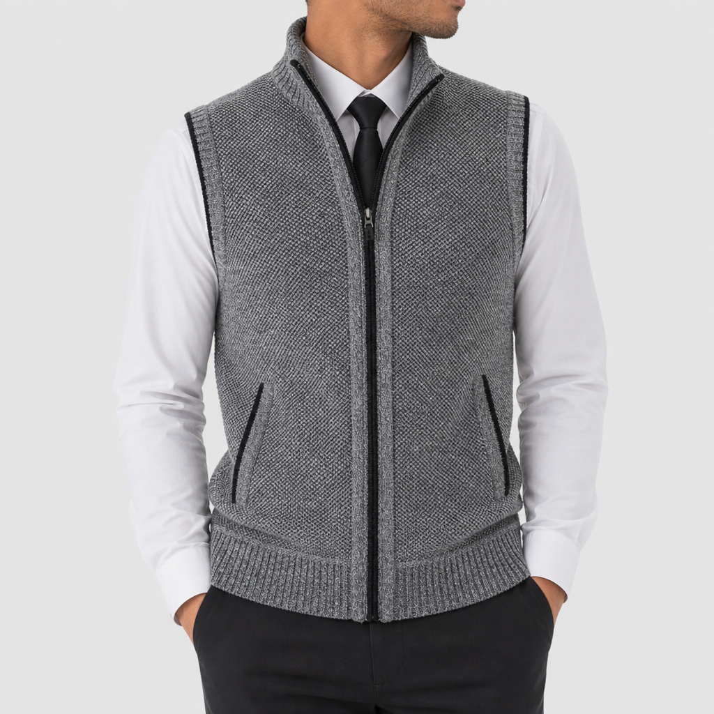 Men's Contrast Trim Full-Zip Sweater Vest