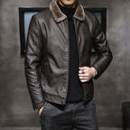 Men's Zip-Up Synthetic Fur Collar Jacket
