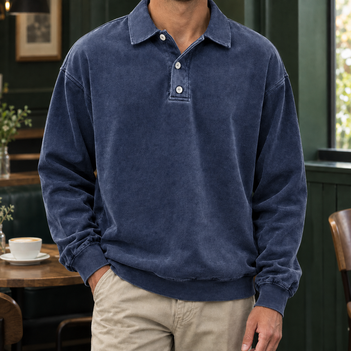 Men's Washed Long Sleeve Polo
