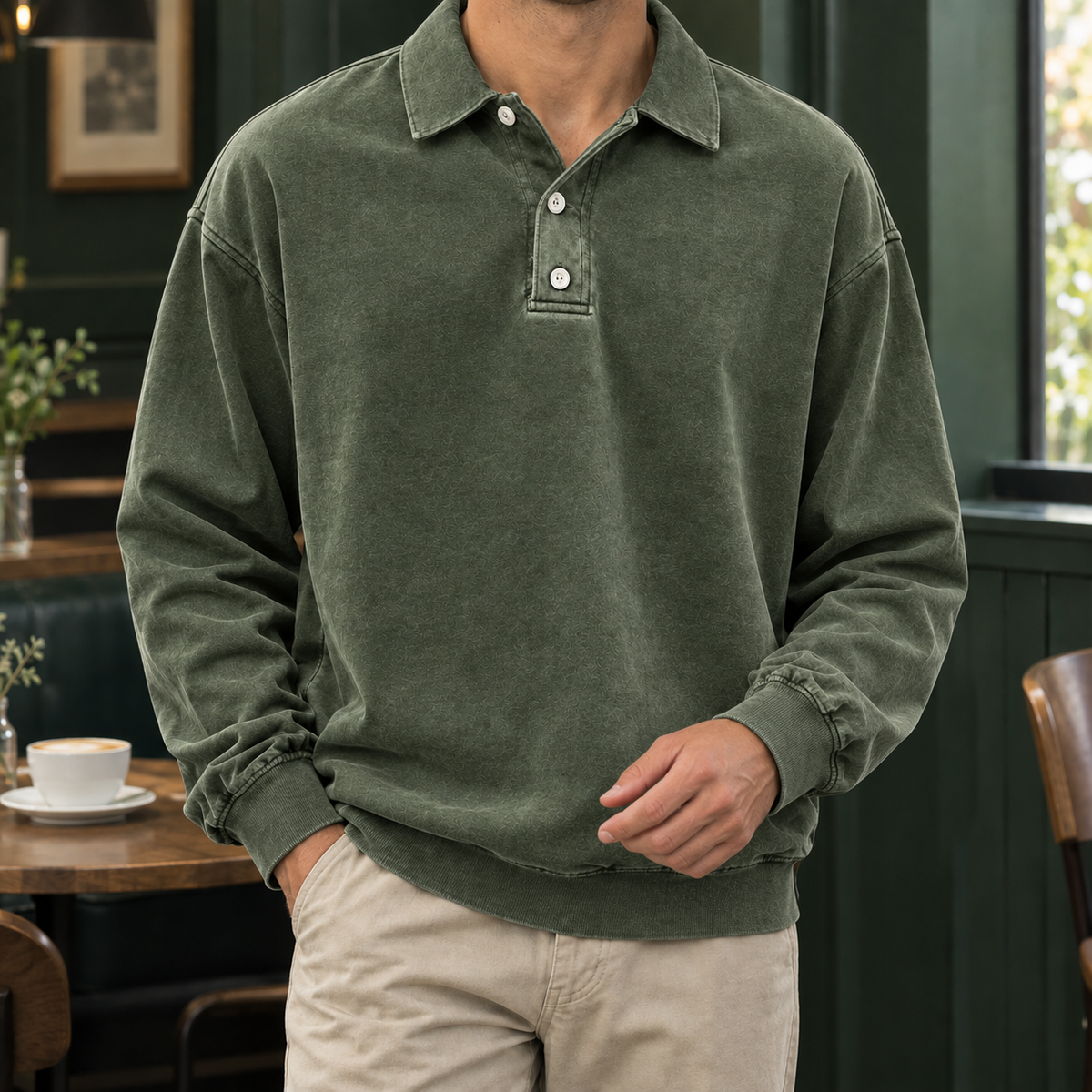 Men's Washed Long Sleeve Polo