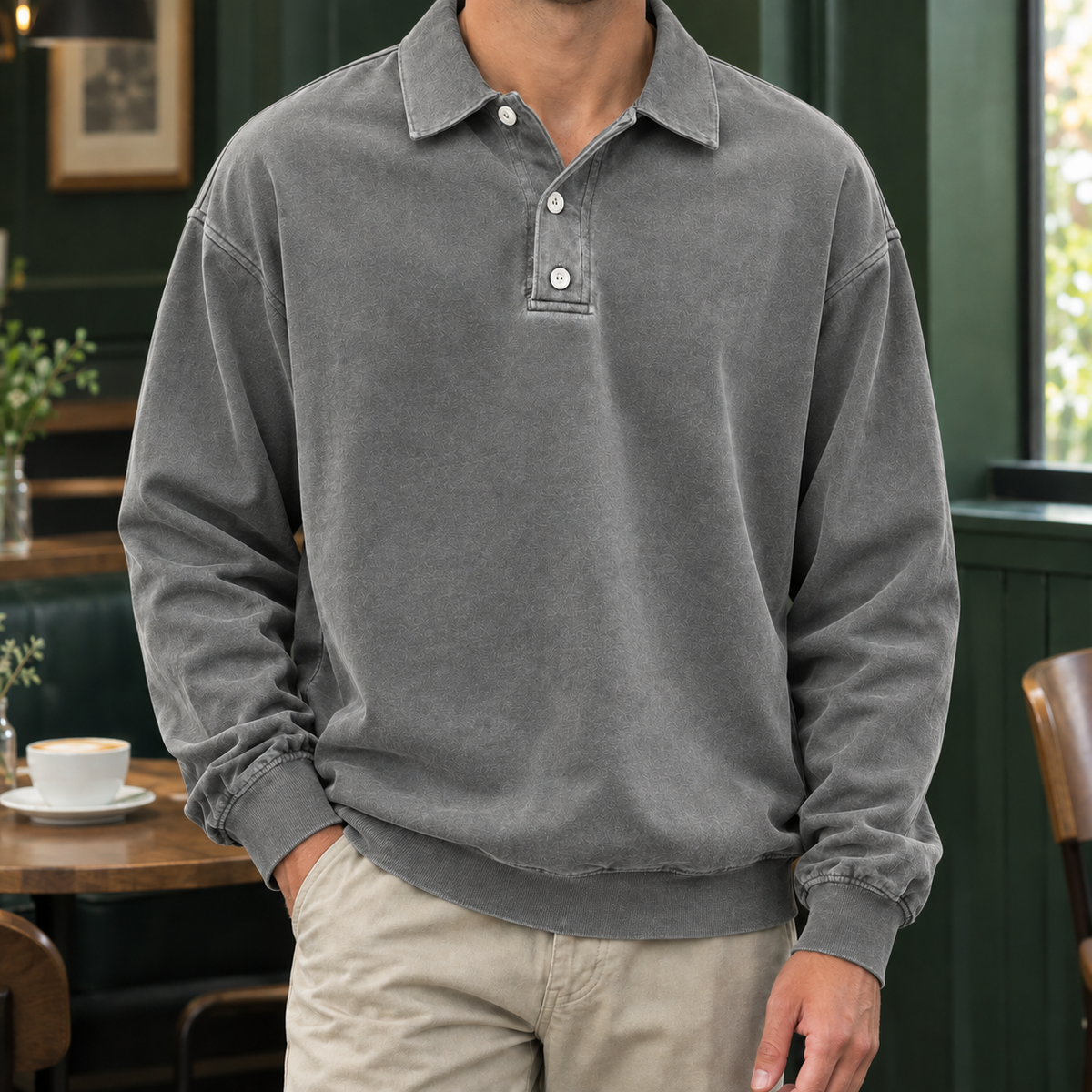 Men's Washed Long Sleeve Polo