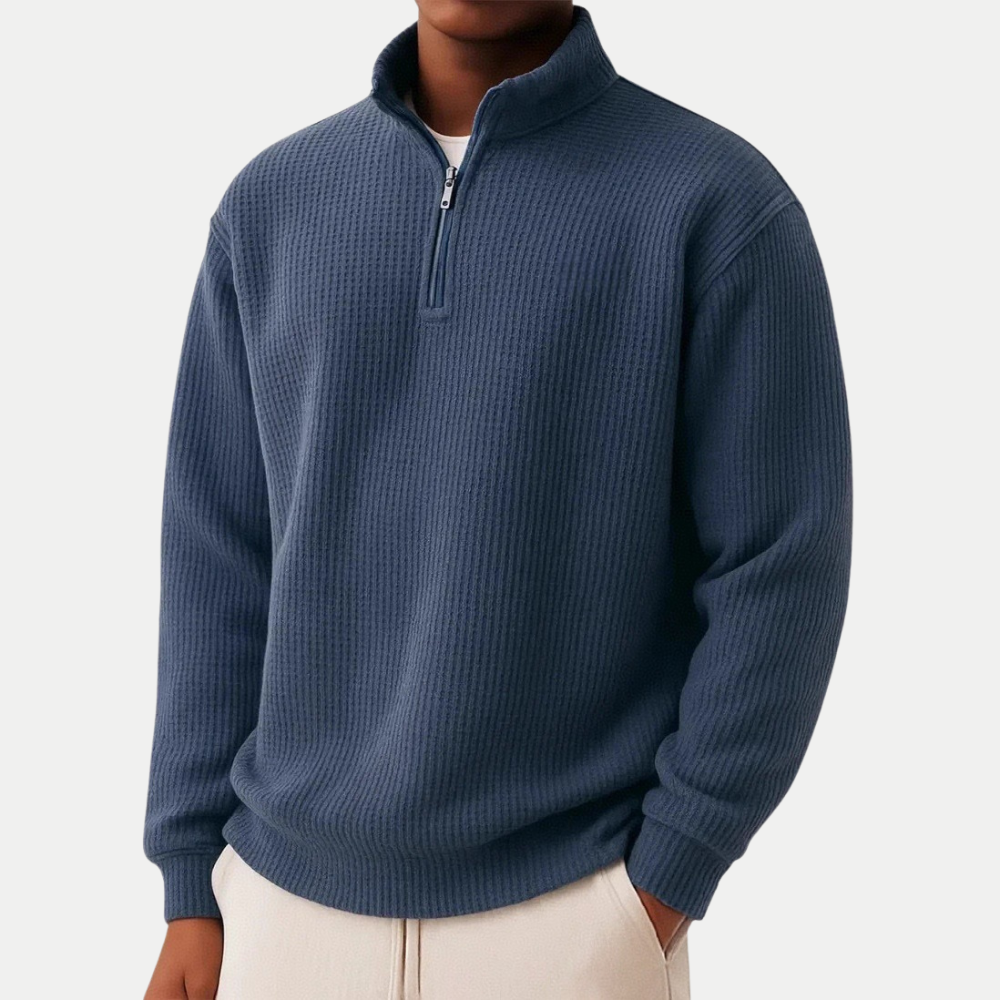 Textured Men's Sweater with Zip Collar