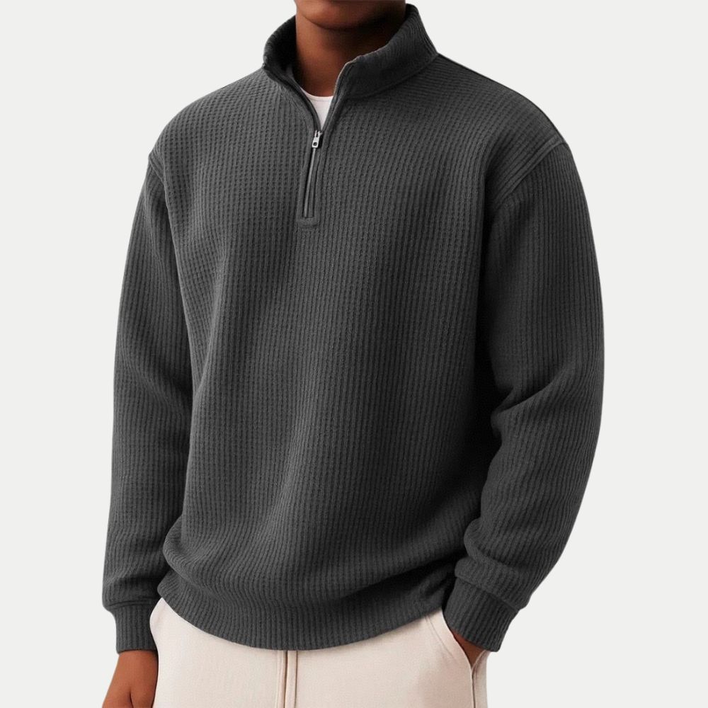 Textured Men's Sweater with Zip Collar