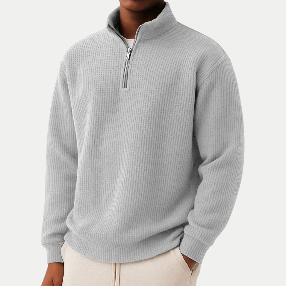 Textured Men's Sweater with Zip Collar