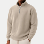 Textured Men's Sweater with Zip Collar