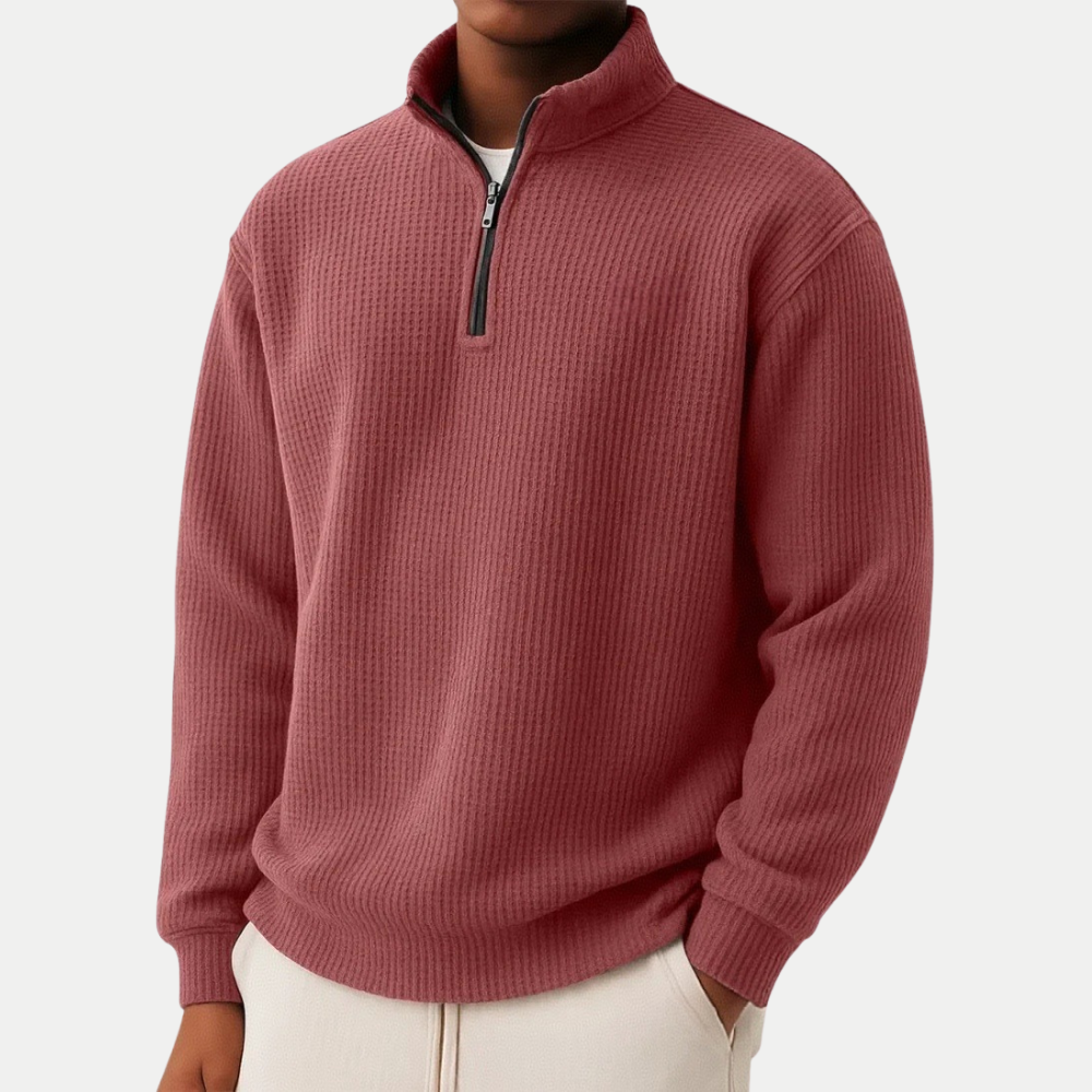 Textured Men's Sweater with Zip Collar